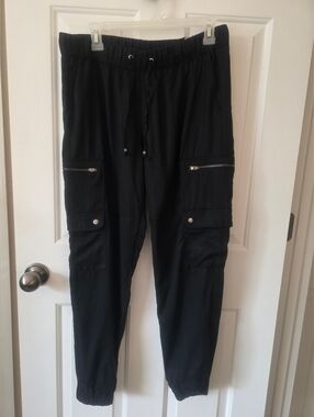 Banana Republic Women's Black Cargo Joggers with Zippered Pockets